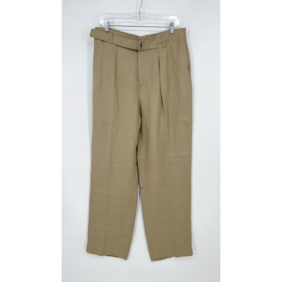Zara Studio Collection Linen Blend Trouser Pant Womens 30 Tan Pleated High Waist - Picture 1 of 13